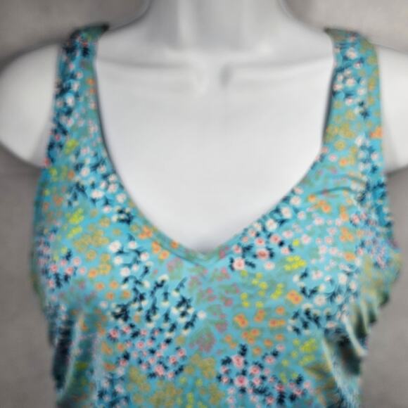 Lands' End Ruched Sides V-Neck Underwire Tankini Top Micro Floral Size 6 - Picture 2 of 12